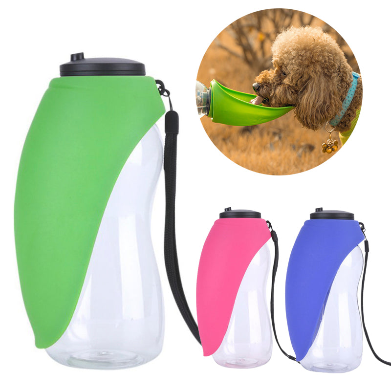 Portable Pet Water Bottle With Attached Drinking Bowl
