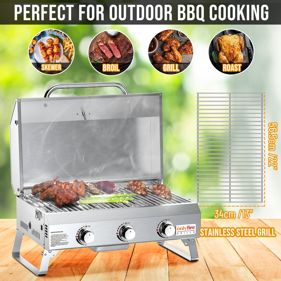 Gas Barbecue Grill With 3 Burners