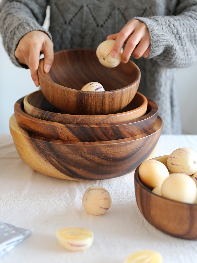 Natural Wooden Bowl For Fruit Salad And Serving