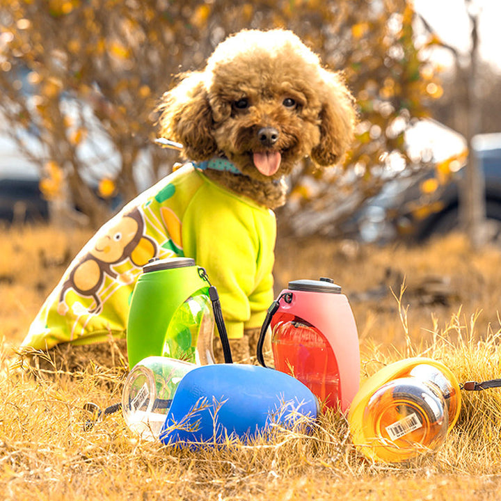 Portable Pet Water Bottle With Attached Drinking Bowl