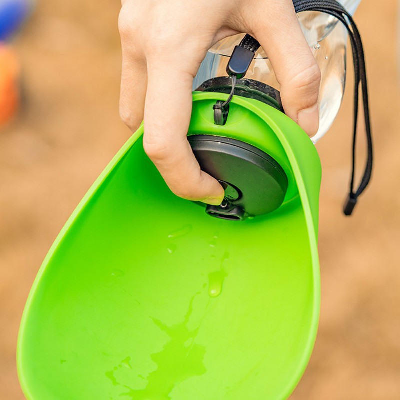 Portable Pet Water Bottle With Attached Drinking Bowl