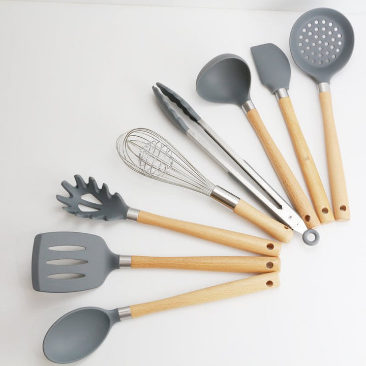Silicone Wooden Handle Kitchen Utensils