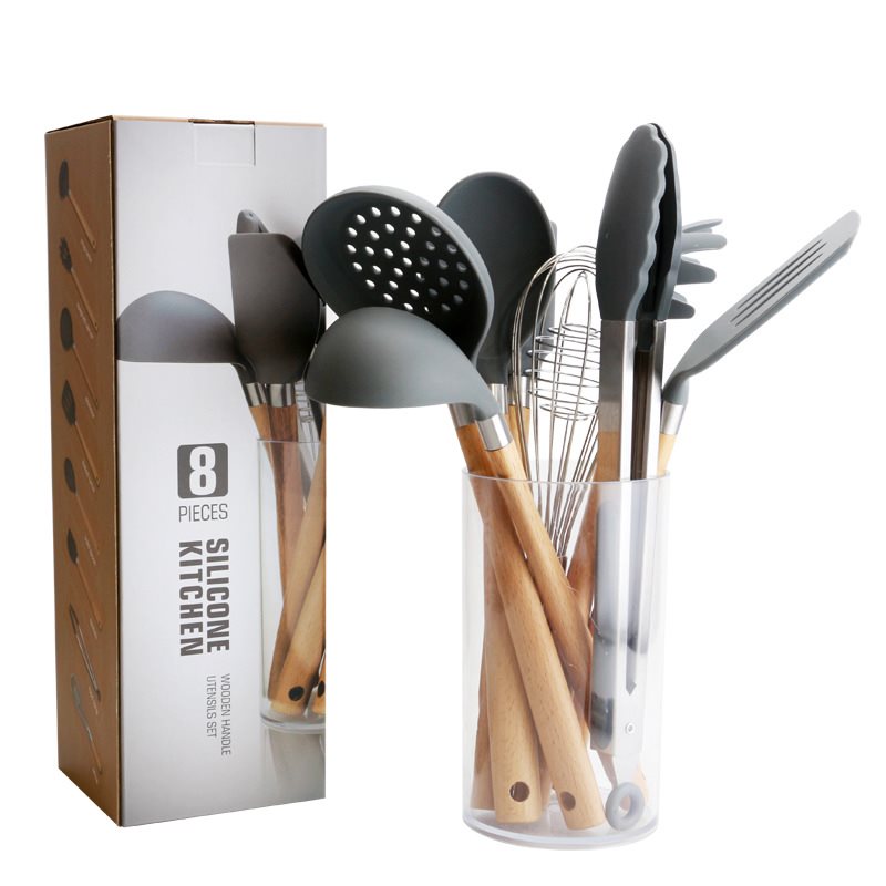 Silicone Wooden Handle Kitchen Utensils